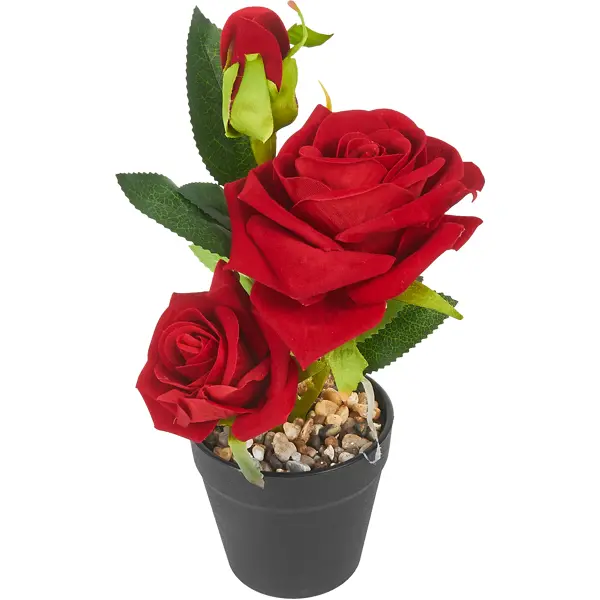 фото Искусственное растение в горшке роза 13х25 см красная без бренда