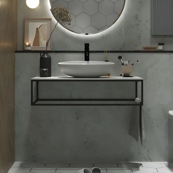 Столешница из керамогранита в ванную под раковину и стиральную машину