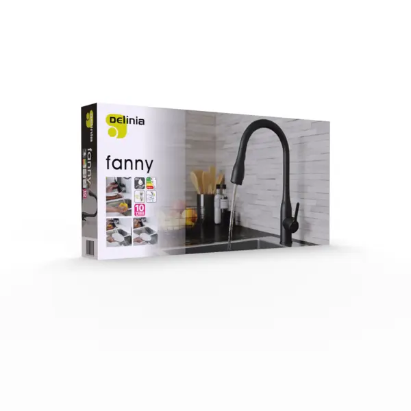 фото Смеситель кухонный delinia fanny высота 20.3 см цвет черный матовый