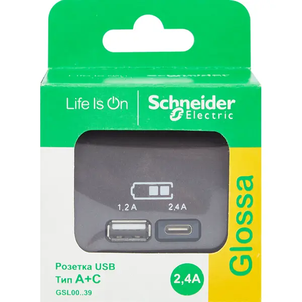 фото Розетка usb a+с встраиваемая schneider electric glossa цвет графит