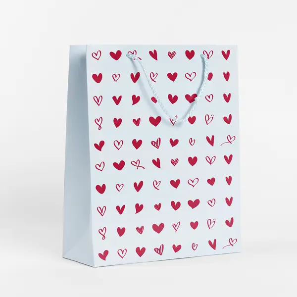 Пакет подарочный Сердечки 25.5x36 см цвет белый, красный мешочек с лентой подарочный 20x30 см красный