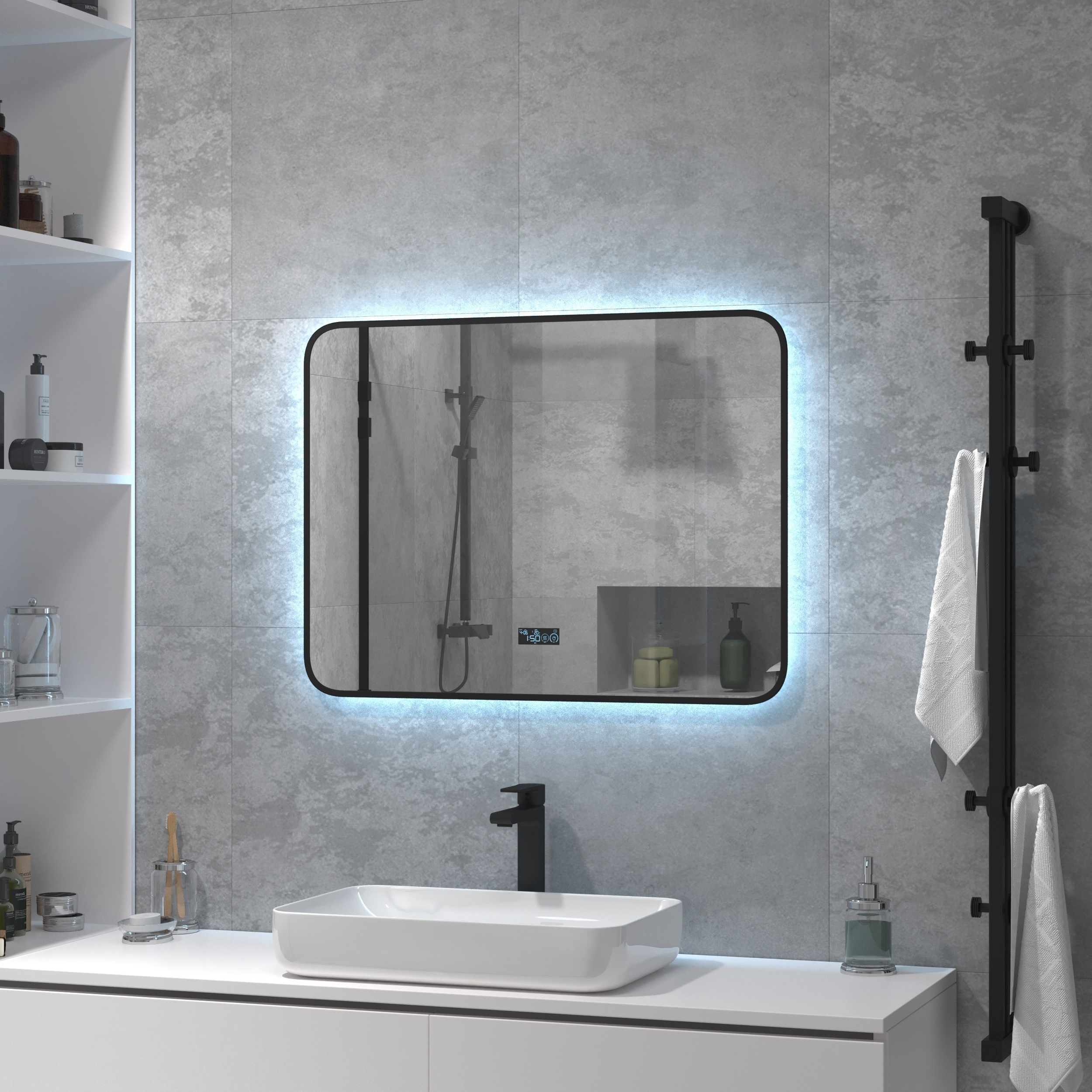 Зеркало для ванной Drive с подсветкой 80x60 см цвет черный в Хабаровске .