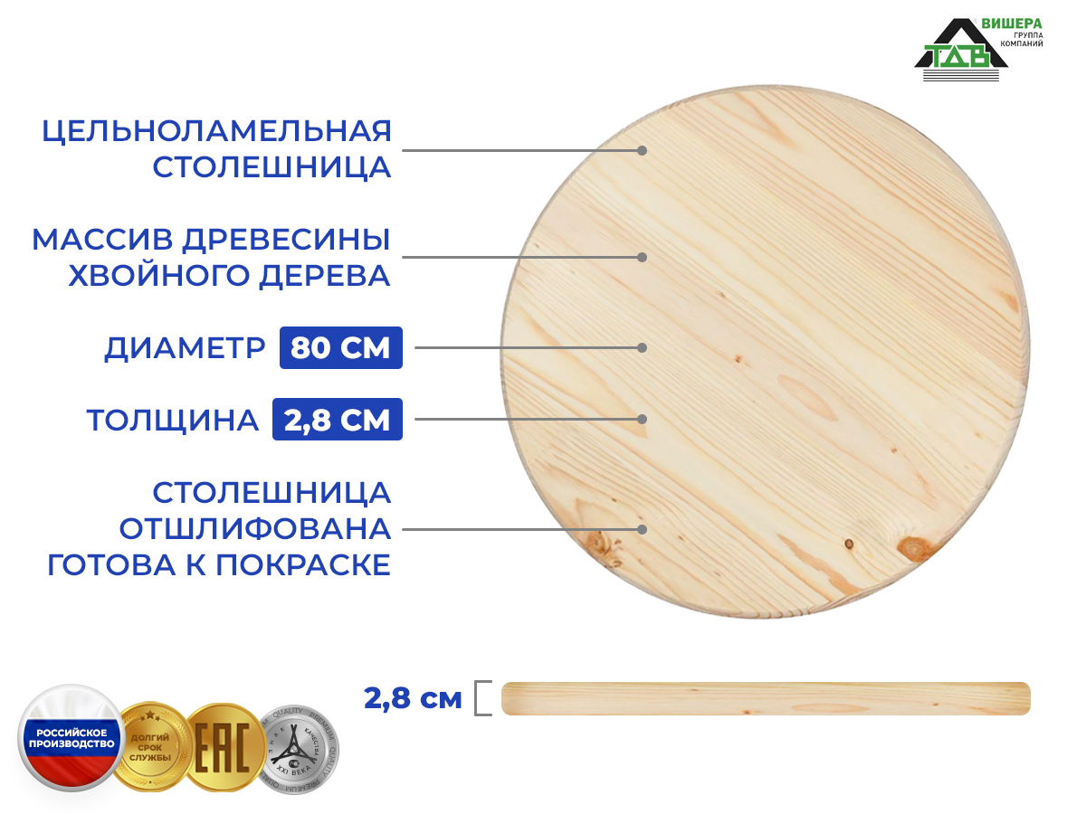 Столешница круглая 800 мм