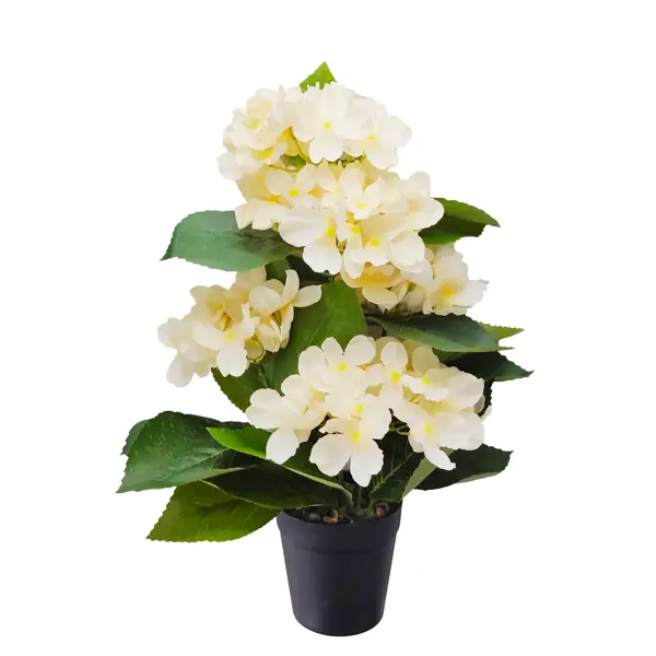 фото Искусственное растение в горшке гортензия 5 соцветий 10x37 см цвет белый полиэстер без бренда