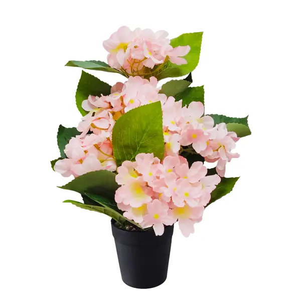 фото Искусственное растение в горшке гортензия 5 соцветий 10x37 см цвет розовый полиэстер без бренда