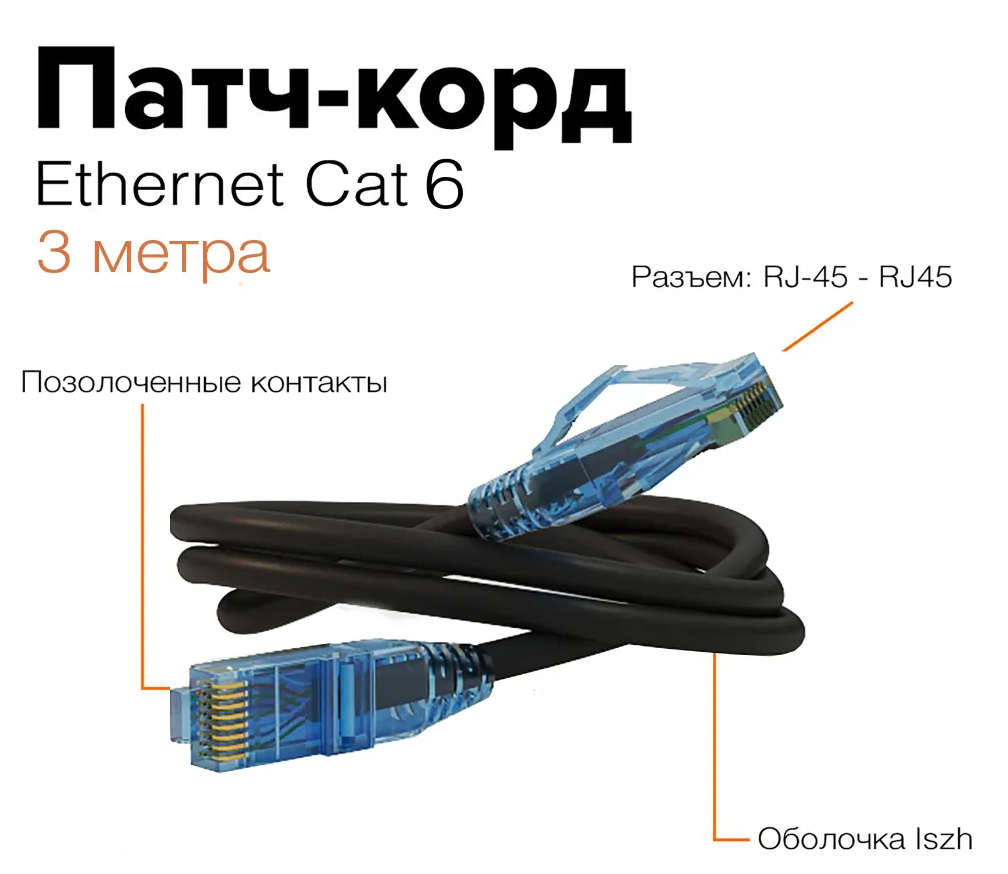 Патч-корд Hyperline PC-LPM-UTP-RJ45-RJ45-C6-3M-LSZH-BK U/UTP Cat.6 LSZH 3 м  черный ✳️ купить по цене 803 ₽/шт. в Петрозаводске с доставкой в  интернет-магазине Леруа Мерлен