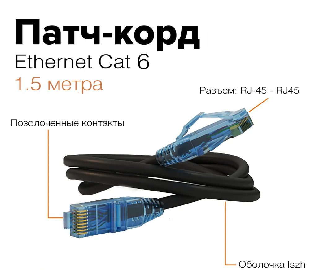 Патч-корд Hyperline U/UTP Cat.6 LSZH 1.5 м черный ✳️ купить по цене 531  ₽/шт. в Санкт-Петербурге с доставкой в интернет-магазине Леруа Мерлен