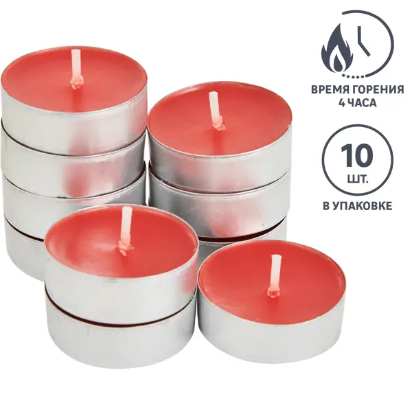 Набор свечей чайных ароматизированных клюква красный 10 шт набор чайных свечей ароматизированных в гильзе