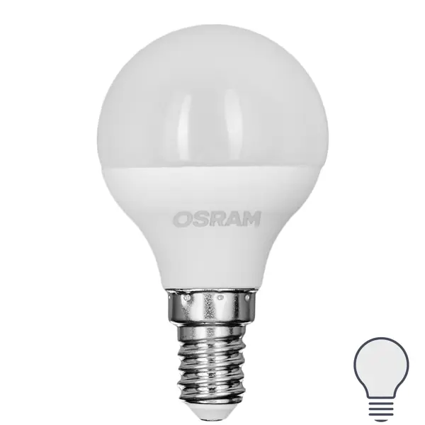 фото Лампа светодиодная osram шар 7вт 600лм e14 нейтральный белый свет