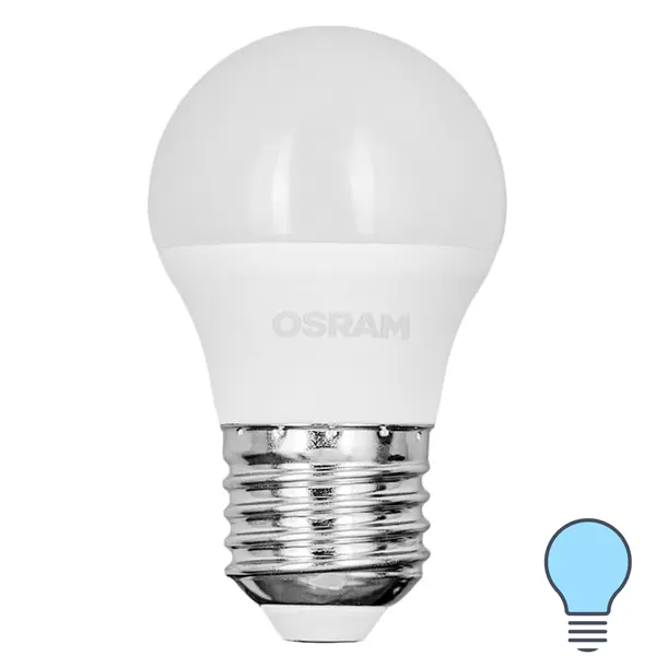 фото Лампа светодиодная osram шар 5вт 470лм e27 холодный белый свет