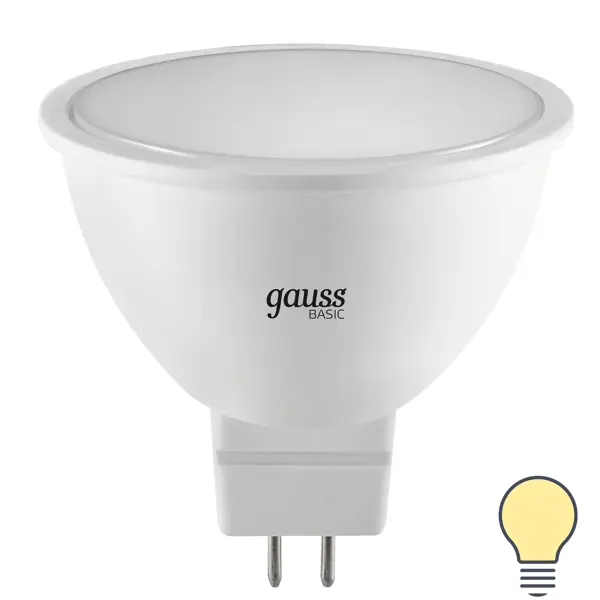 лампочка светодиодная gauss elementary gu5 3 mr16 11w 850lm 6500k led Лампа светодиодная Gauss MR16 GU5.3 170-240 В 8.5 Вт спот матовая 700 лм теплый белый свет