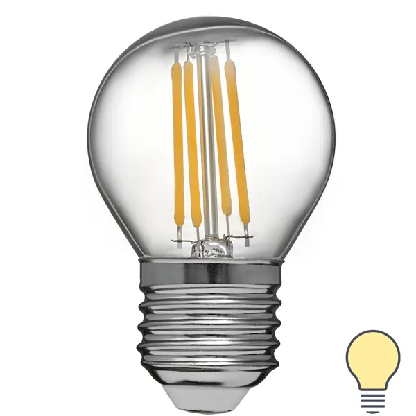 фото Лампа светодиодная volpe e27 210-240 в 5.5 вт шар малый прозрачная 500 лм, теплый белый свет