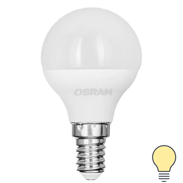 фото Лампа светодиодная osram шар 7вт 600лм e14 теплый белый свет