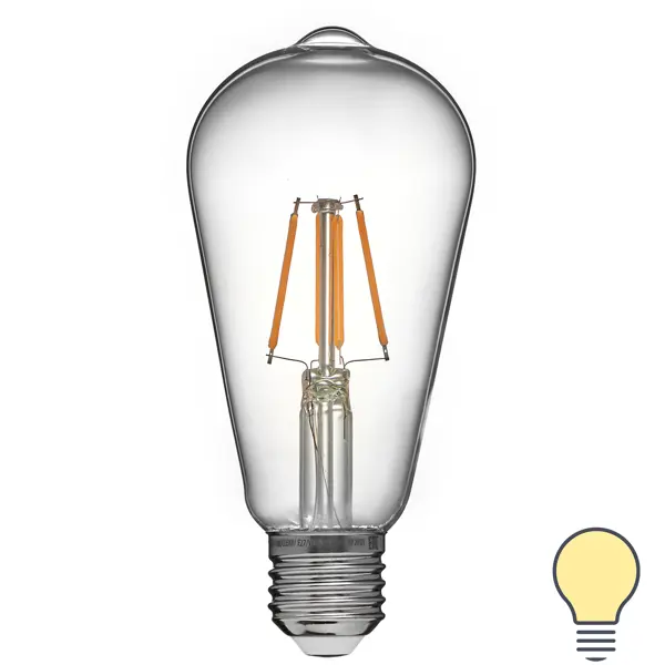 Лампа светодиодная филаментная Volpe E27 220 В 5 Вт конус прозрачный 470 лм, теплый белый свет
