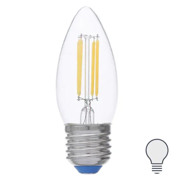 Лампа светодиодная филаментная Airdim форма свеча E27 5 Вт 500 Лм свет холодный декоративная свеча мультидом