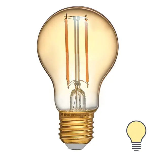 фото Лампа светодиодная филаментная volpe e27 220 в 6 вт груша прозрачная с золотистым напылением 500 лм, теплый белый свет