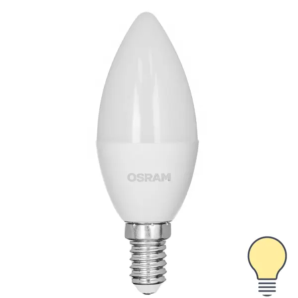 Лампа светодиодная Osram свеча 7Вт 600Лм E14 теплый белый свет эра б0046991 лампочка светодиодная f led b35 9w 827 e14 е14 е14 9вт филамент свеча теплый белый свет