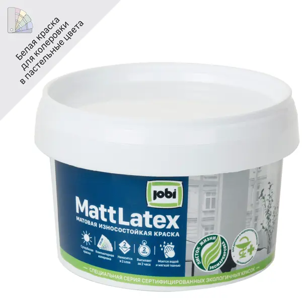 Краска латексная для стен и потолков Jobi Mattlatex матовая база A 250 мл краска воднодисперсионная aura mattlatex акриловая универсальная моющаяся влагостойкая матовая 0 9 л
