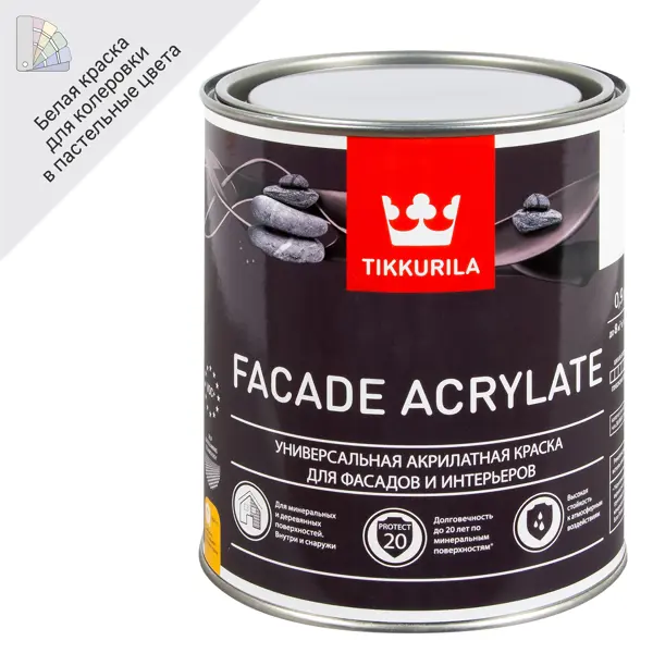 Краска фасадная Tikkurila Facade Acrylate матовая цвет белый база А 0.9 л профиль hr facade 2000 anod arlight алюминий