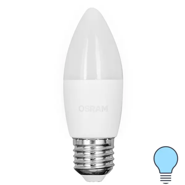 Лампа светодиодная Osram свеча 9Вт 806Лм E27 холодный белый свет ночник свеча в подсвечнике led от батареек белый 4х9 5х15 см