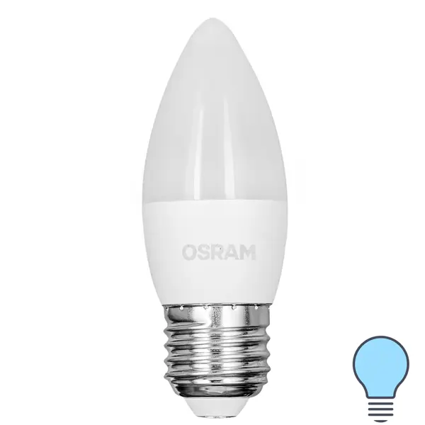 Лампа светодиодная Osram свеча 7Вт 600Лм E27 холодный белый свет ночник свеча в подсвечнике led от батареек белый 4х9 5х15 см