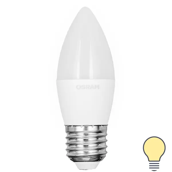 Лампа светодиодная Osram свеча 7Вт 600Лм E27 теплый белый свет ночник свеча в подсвечнике led от батареек белый 4х9 5х15 см
