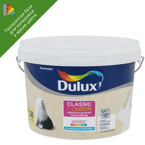 Краска для обоев Dulux Classic Colour матовая прозрачная база BС 2.25 л краска для потолков dulux матовая ослепительно белая 2 5 л
