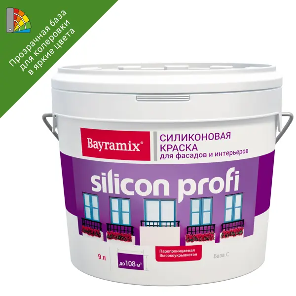 Краска фасадная Bayramix Silicon Profi матовая прозрачная база С 9 л краска фасадная bayramix ultra durable антивандальная 9 л белый