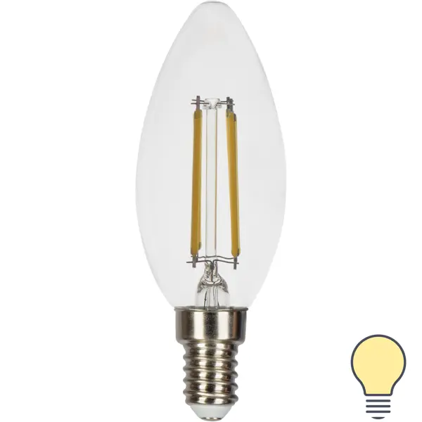 Лампа светодиодная Gauss LED Filament E14 11 Вт свеча прозрачная 720 лм, тёплый белый свет эра б0046991 лампочка светодиодная f led b35 9w 827 e14 е14 е14 9вт филамент свеча теплый белый свет