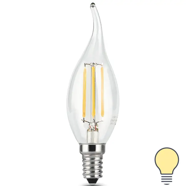Лампа светодиодная Gauss филаментная E14 220 В 5 Вт свеча на ветру прозрачная 420 лм, тёплый белый свет