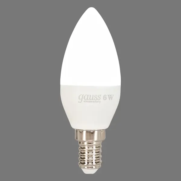 фото Лампа светодиодная gauss e14 6 вт свеча матовая 470 лм (световой поток), холодный белый свет