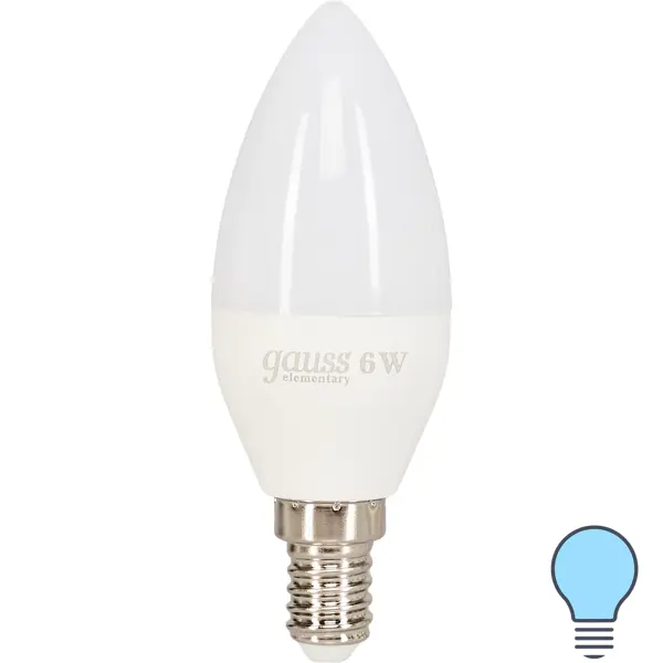 Лампа светодиодная Gauss E14 6 Вт свеча матовая 470 лм (световой поток), холодный белый свет световой прибор