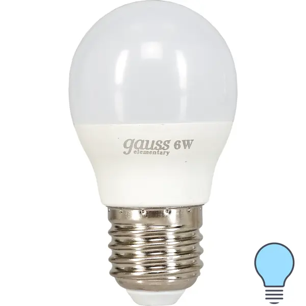фото Лампа светодиодная gauss e27 6 вт шар матовый 470 лм, холодный белый свет