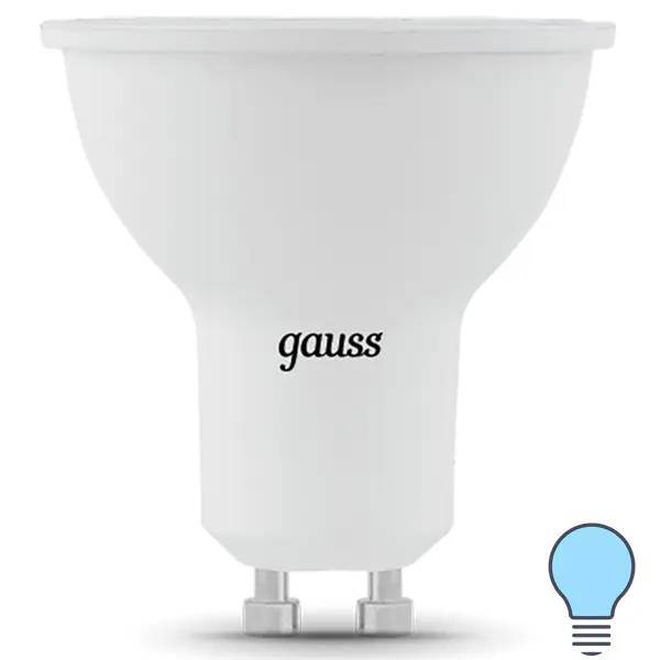 лампочка светодиодная gauss elementary gu5 3 mr16 11w 850lm 6500k led Лампа светодиодная Gauss MR16 GU10 5W 530LM 6500K