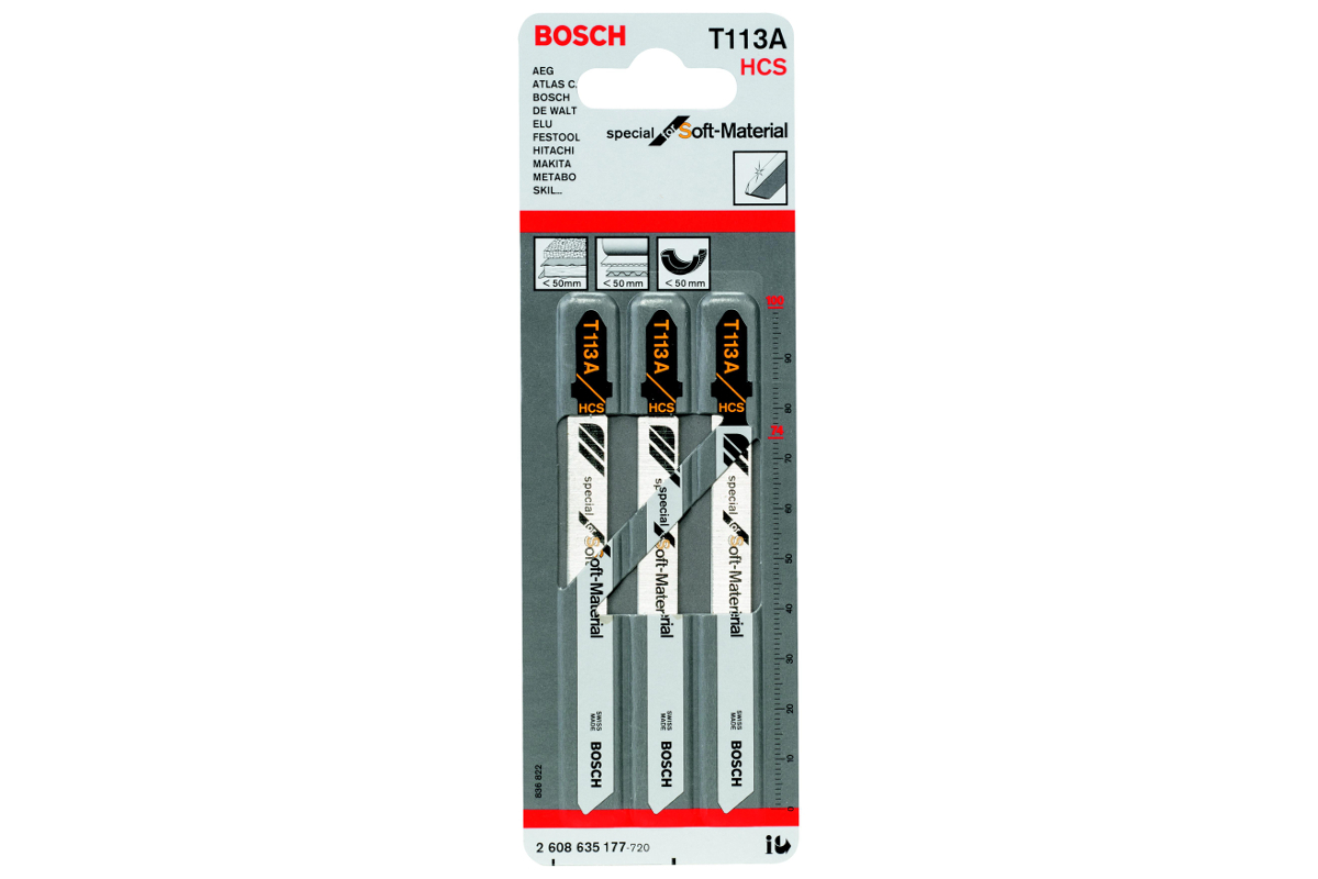  для лобзика по дереву Bosch T113A 2608635177, чистый рез, 3 шт в .