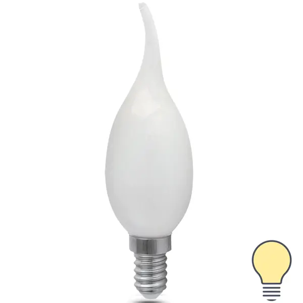 Лампа светодиодная Gauss Filament Milky Е14 5 Вт свеча на ветру 590 Лм теплый белый (желтый) свет лампа светодиодная gauss led filament e14 11 вт свеча на ветру прозрачная 750 лм нейтральный белый свет