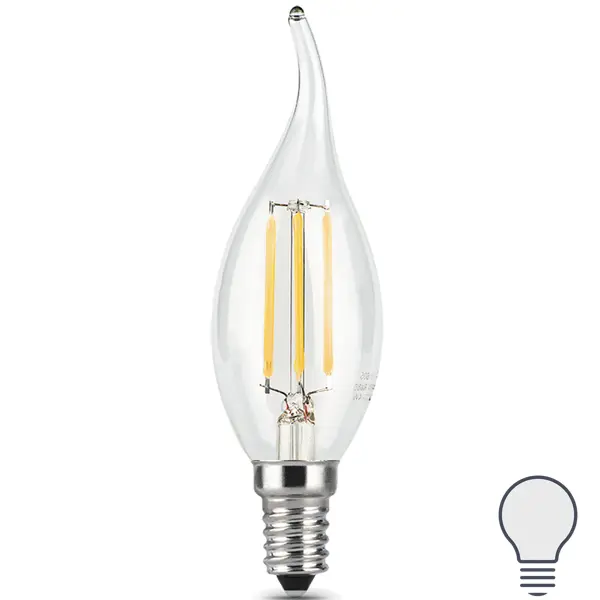 Лампа светодиодная Gauss Filament Е14 5 Вт свеча на ветру нейтральный белый свет, для диммера лампочка yeelight smart led filament bulb st64 yldp23yl белый