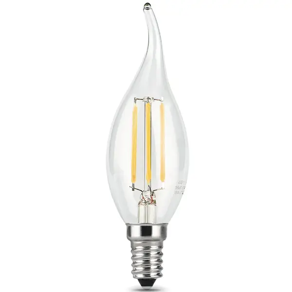 Лампа светодиодная Gauss Filament Е14 7 Вт свеча на ветру нейтральный белый свет, с шаговым диммированием лампа накаливания для рождественской горки с эффектом пламени 1 5 вт цоколь е12 2 шт