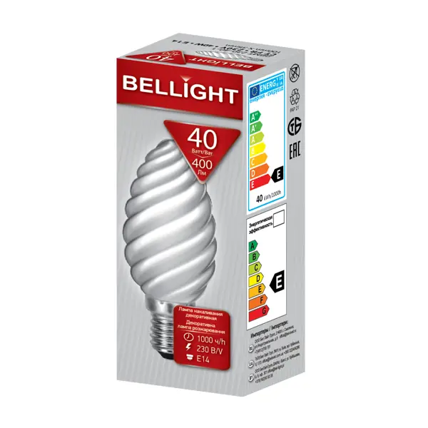 фото Лампа накаливания belsvet свеча витая e14 40 вт свет тёплый белый bellight