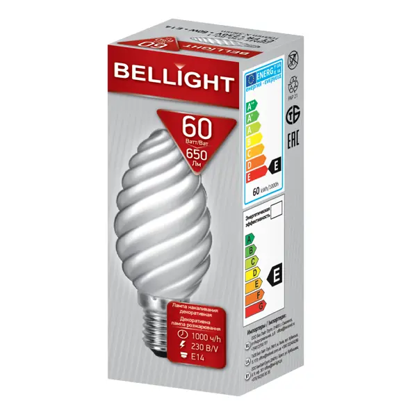 фото Лампа накаливания belsvet свеча витая e14 60 вт свет тёплый белый bellight