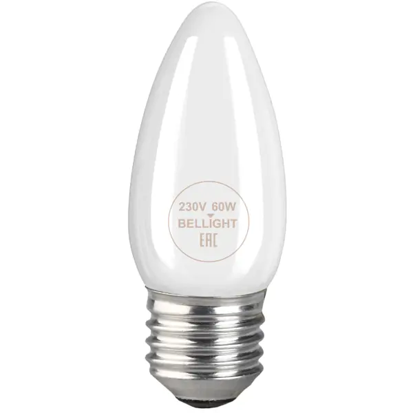 Лампа накаливания Bellight Е27 230 В 60 Вт свеча 660 лм теплый белый цвет света для диммера