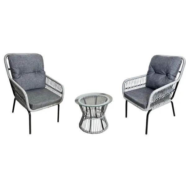 Набор садовой мебели Мадейра пластик/металл/стекло серый: стол и 2 кресла 