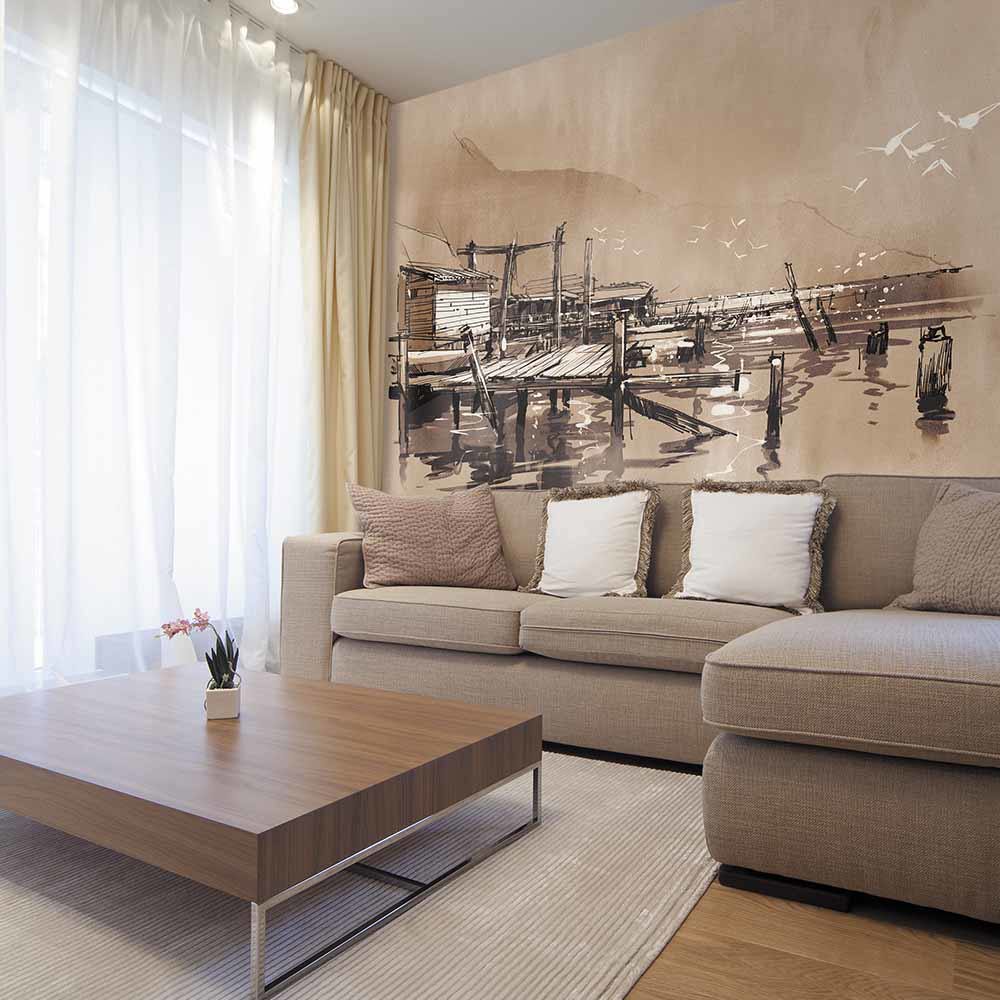 фреска в гостиной в современном стиле
