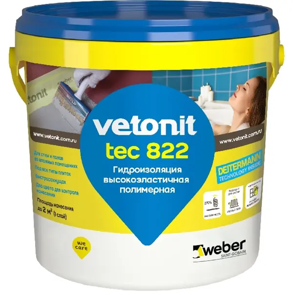 Мастика гидроизоляционная Vetonit Weber.Tec 822 цвет серый 1.2 кг мастика гидроизоляционная кровельная технониколь 21 техномаст 20 кг