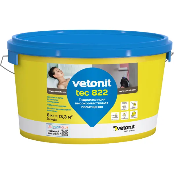 Мастика гидроизоляционная Vetonit Weber.Tec 822 цвет серый 8 кг эластичная гидроизоляционная мастика plitonit
