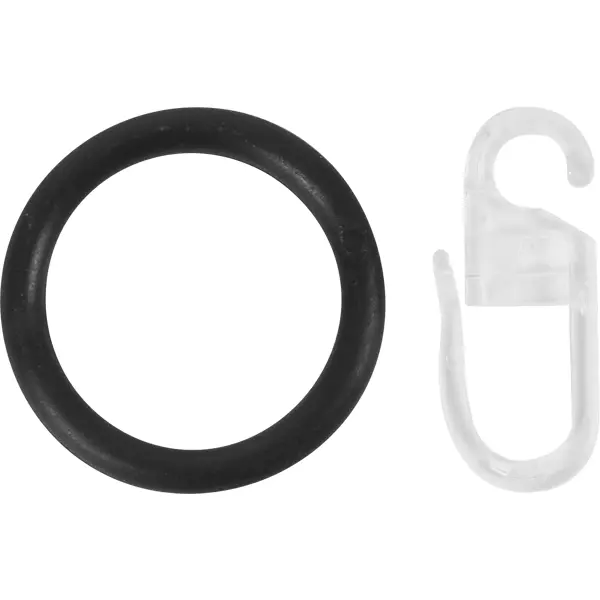 Кольцо с крючком пластик цвет черный D13/16 10 шт. кольцо для карниза разъёмное d 35 38 мм 10 шт серебряный