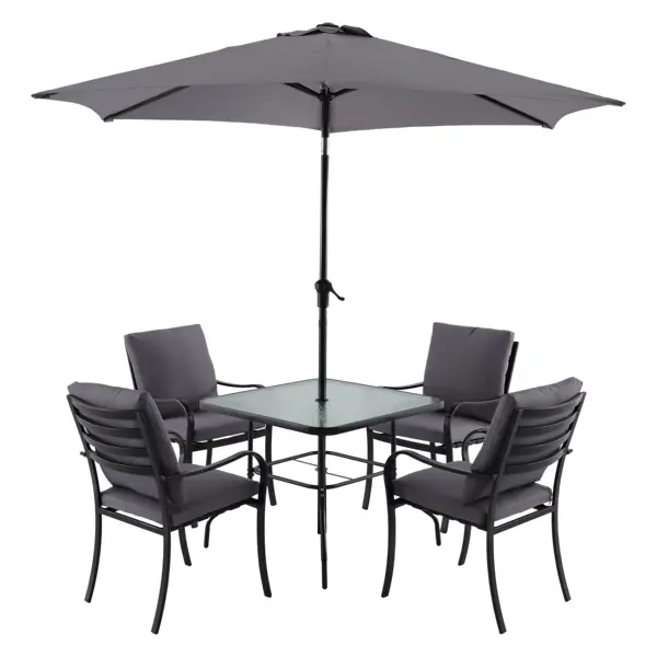 фото Набор садовой мебели naterial rono сталь/полиэстер/стекло темно-серый: стол, 4 кресла и зонт