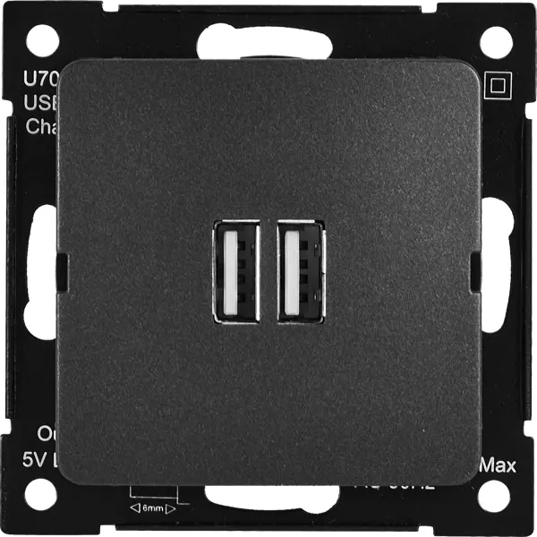 Розетка Hegel USB встраиваемая 3.4 А цвет черный рамка hegel master 5 m 36 2x8 1 см пластик белый