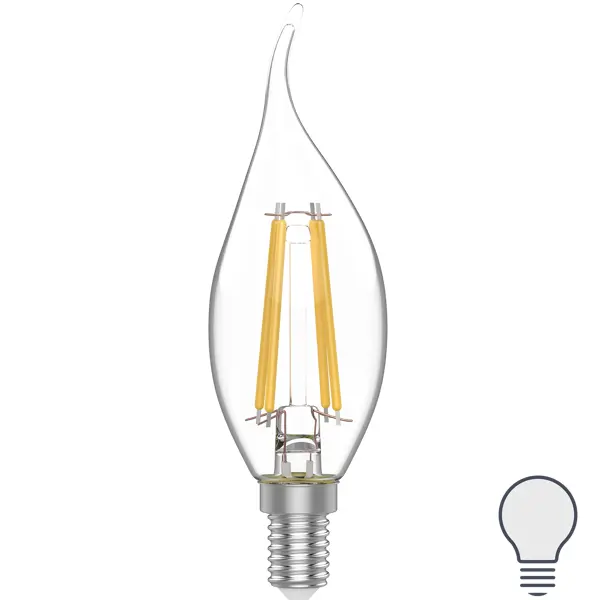 фото Лампа светодиодная gauss e14 220 в 4.5 вт свеча на ветру 420 лм, белый свет