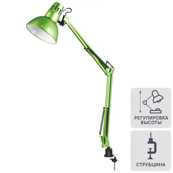 фото Рабочая лампа настольная kd-312 на струбцине, цвет зелёный camelion